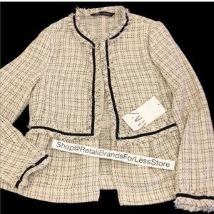 ZARA TEXTURED TWEED VELVET DETAIL BLAZER JACKET $79.90